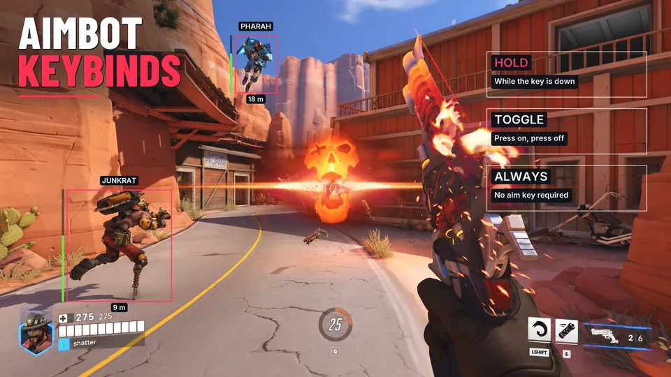 Cassidy match scene with precise player boxes and Hold, Toggle and Always activation callouts.
